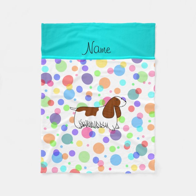 Cobertor De Velo Nome personalizado bolinhas arco-íris spaniel (Frente)