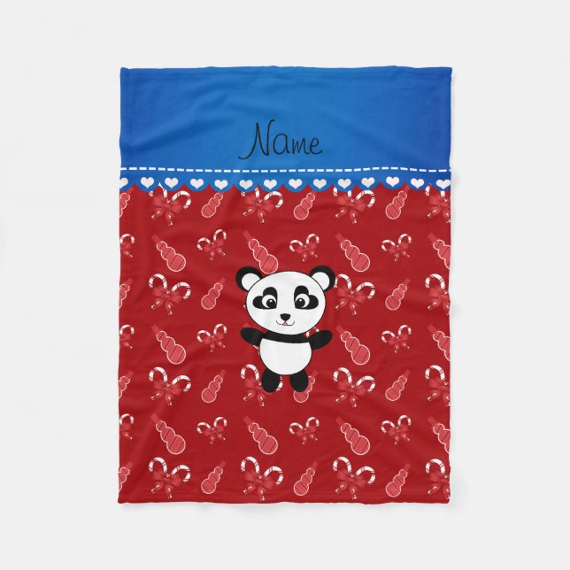 Cobertor De Velo Nome personalizado canas doces de bonecos panda ve (Frente)