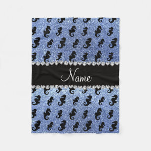 Cobertor De Velo Nome personalizado cavalo-marinho-claro-azul-brilh