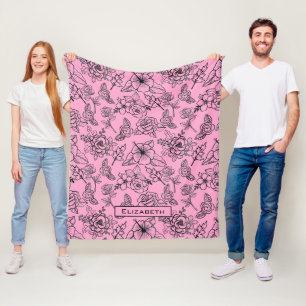 Cobertor De Velo Nome personalizado cor-de-rosa com padrão floral g