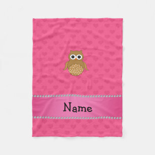 Cobertor De Velo Nome personalizado coruja-marrom corações cor-de