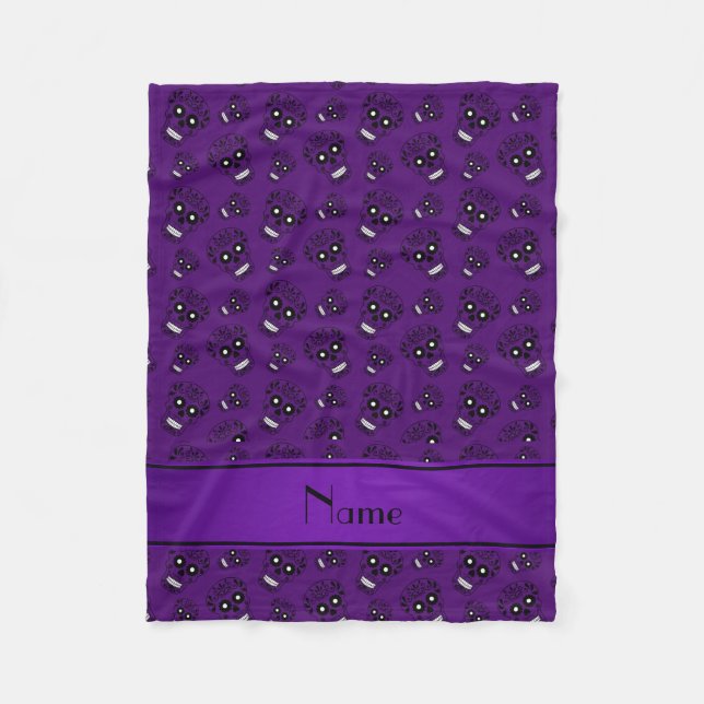 Cobertor De Velo Nome personalizado crânios de açúcar roxo (Frente)