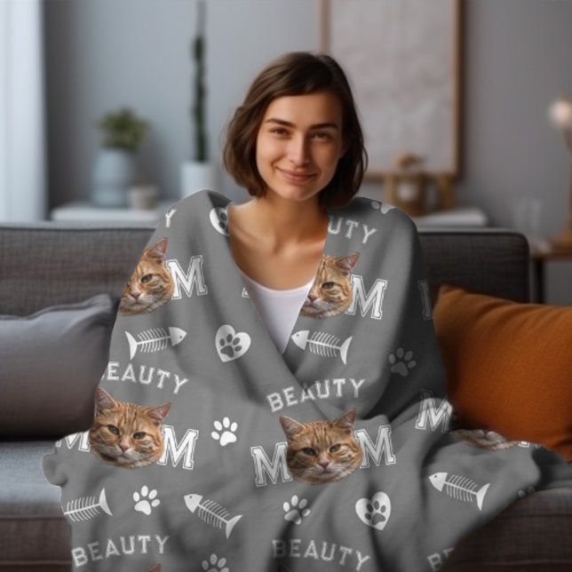 Cobertor De Velo Nome Personalizado da Cinza Cat Mãe e Repetição de (Criador carregado)