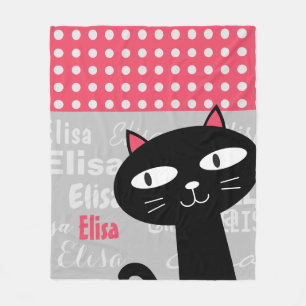 Cobertor De Velo Nome personalizado de bolinhas cor-de-rosa de gato