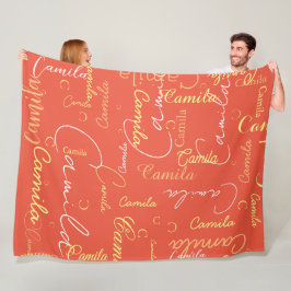 Cobertor De Velo Nome personalizado de Camila, repetido no vermelho