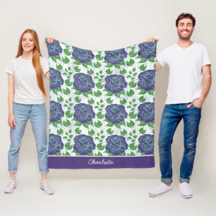 Cobertor De Velo Nome personalizado de padrão uniforme floral roxo