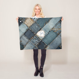 Cobertor De Velo Nome Personalizado denim patches jeans azuis para