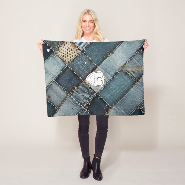 Cobertor De Velo Nome Personalizado denim patches jeans azuis para  (In Situ)
