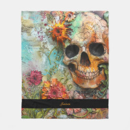 Cobertor De Velo Nome Personalizado do Halloween Skull