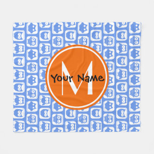 Cobertor De Velo Nome Personalizado do Monograma Laranja Corujas Az
