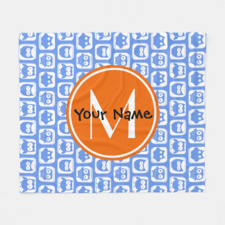 Cobertor De Velo Nome Personalizado do Monograma Laranja Corujas Az