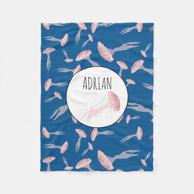 Cobertor De Velo Nome Personalizado do Padrão de Água-viva do Ocean (Frente)