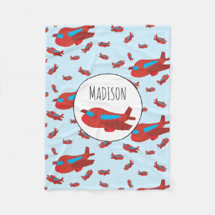 Cobertor De Velo Nome Personalizado do Padrão de Avião Vermelho e