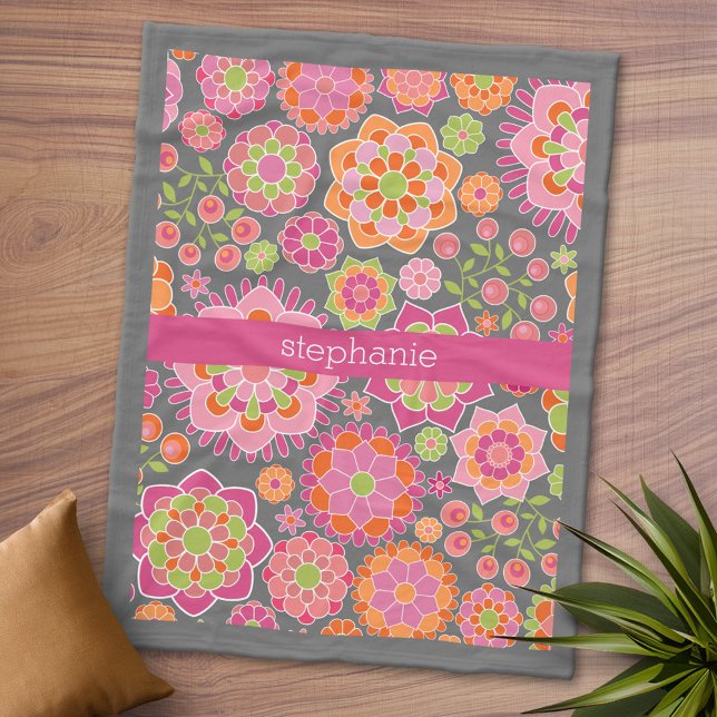 Cobertor De Velo Nome Personalizado do Padrão Floral Primavera Colo (Personalized Fleece Blanket - Add Photos and Text)