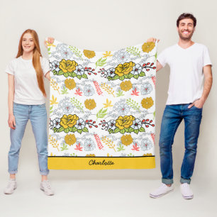 Cobertor De Velo Nome personalizado do padrão floral verde floral