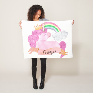 Cobertor De Velo Nome Personalizado do 🌈 Rainbow Unicorn         