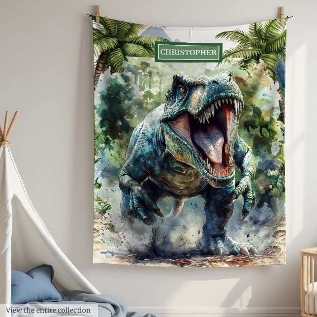 Cobertor De Velo Nome Personalizado em Aberto T-Rex para Meninos (Fierce T-Rex Blanket Personalized Name for Boys)