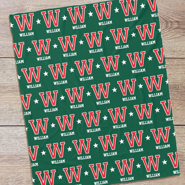 Cobertor De Velo Nome Personalizado Estrela Vermelha Monograma Verd (Criador carregado)