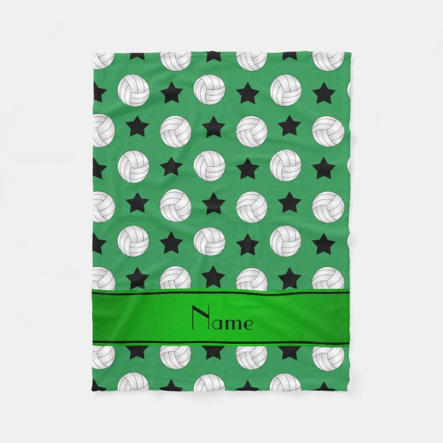 Cobertor De Velo Nome personalizado estrelas negras de vôlei verde (Frente)