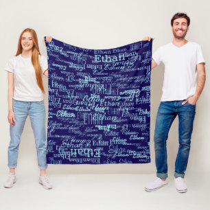 Cobertor De Velo Nome Personalizado Ethan Repetido em Azul