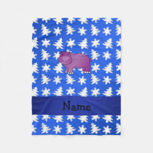 Cobertor De Velo Nome personalizado flocos de neve azuis hippo
