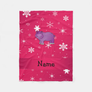 Cobertor De Velo Nome personalizado Flocos de neve rosa hippo