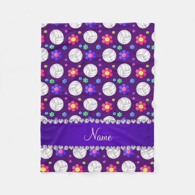 Cobertor De Velo Nome personalizado flores do arco-íris de vôlei ro (Frente)