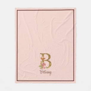 Cobertor De Velo Nome Personalizado Folha de Ouro Blush Rosas Cor-d
