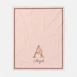 Cobertor De Velo Nome Personalizado Folha de Ouro Blush Rosas Rosa