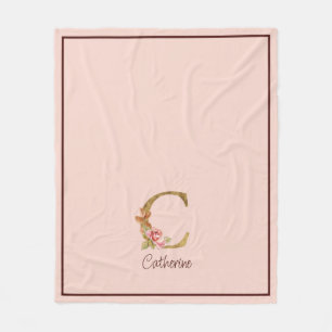 Cobertor De Velo Nome Personalizado Folha de Ouro Blush Rosas Rosa 