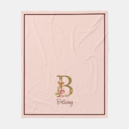 Cobertor De Velo Nome Personalizado Folha de Ouro Rosa Bege Rosas L