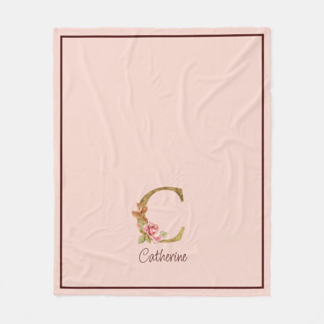 Cobertor De Velo Nome Personalizado Folha de Ouro Rosas Rosa Carta  (Frente)