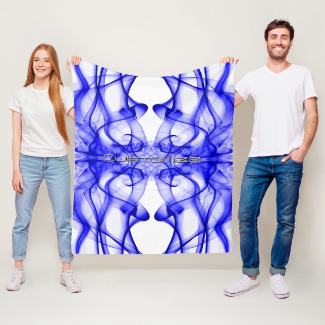 Cobertor De Velo Nome Personalizado Fumaça Azul Simétrica Branco (In Situ)