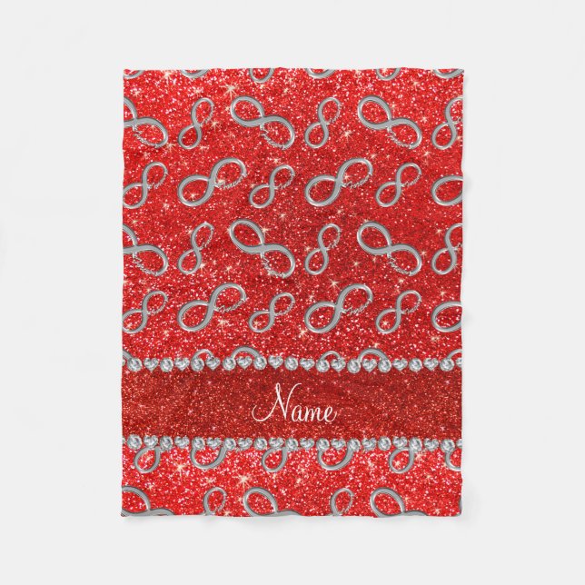Cobertor De Velo Nome personalizado infinito vermelho neon (Frente)