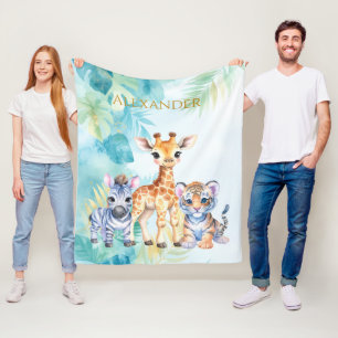 Cobertor De Velo Nome personalizado Jungle Baby Zebra Giraffe e Tig