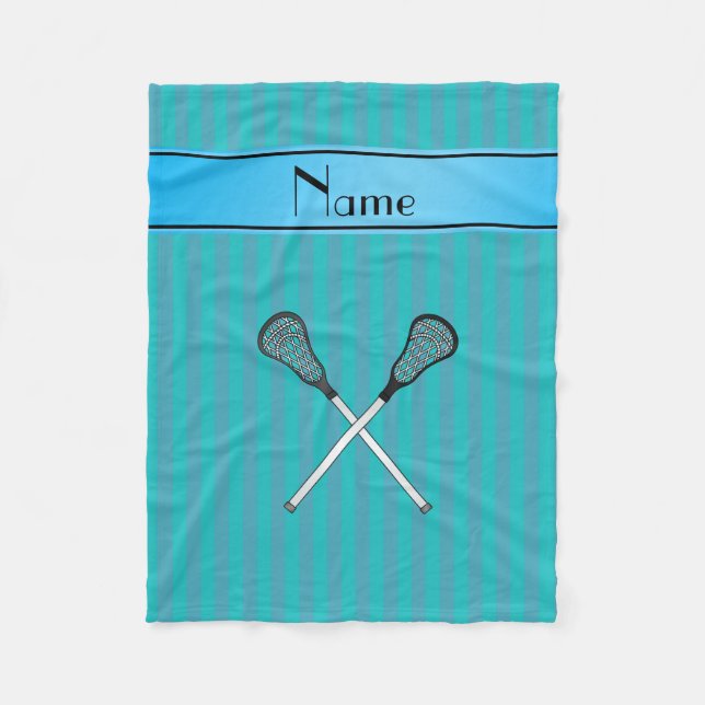 Cobertor De Velo Nome personalizado lacrosse turquoise stripes (Frente)
