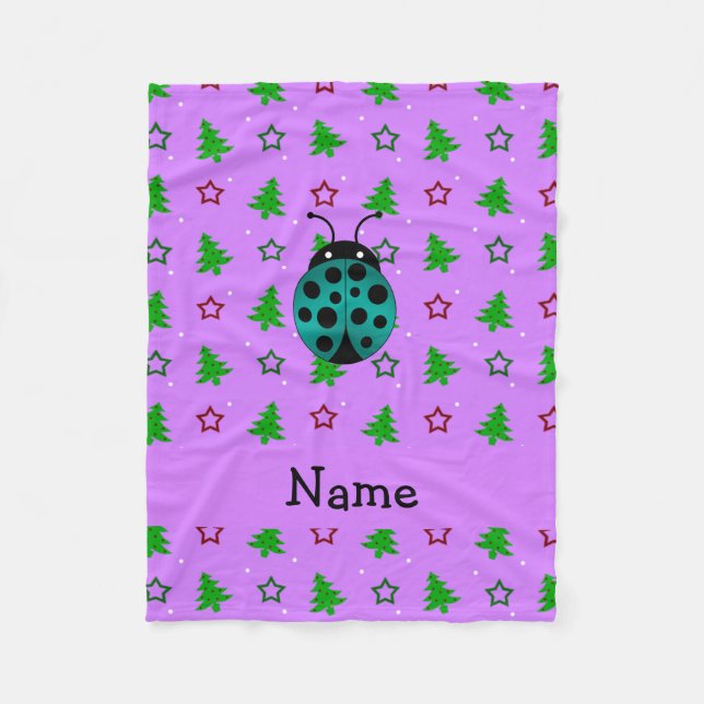 Cobertor De Velo Nome personalizado ladybug árvores de natal roxas (Frente)