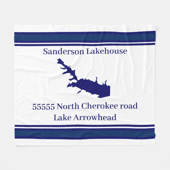 Cobertor De Velo Nome Personalizado Lago Arrohead Mapa Marinho Azul (Frente (Horizontal))