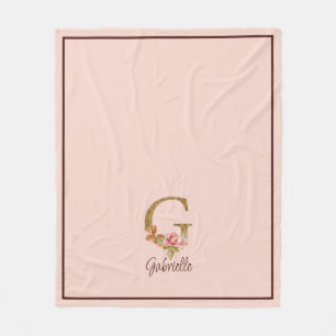 Cobertor De Velo Nome Personalizado Letra G Folha Dourada Rosas Ros