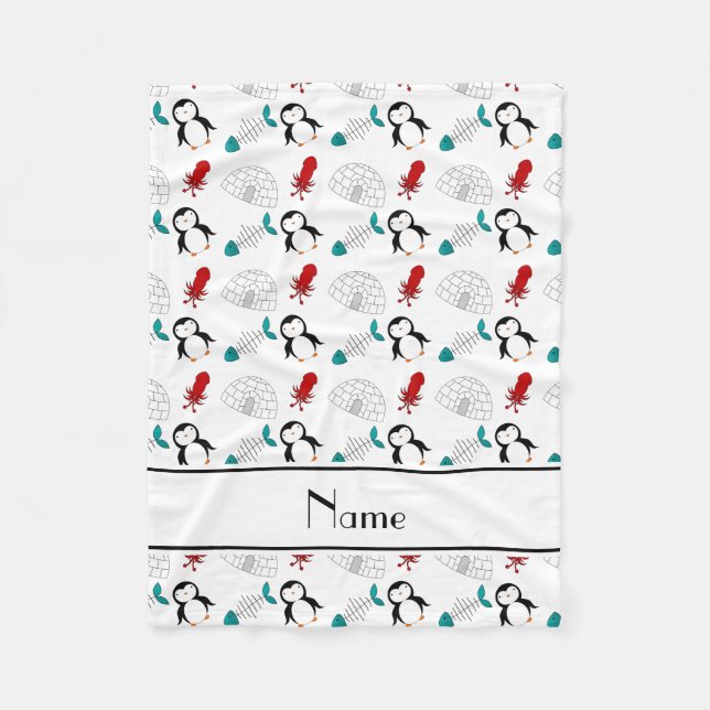Cobertor De Velo Nome personalizado lula-de-peixes-pinguins brancos (Frente)