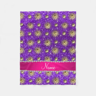 Cobertor De Velo Nome personalizado: luns de ouro roxos indigo