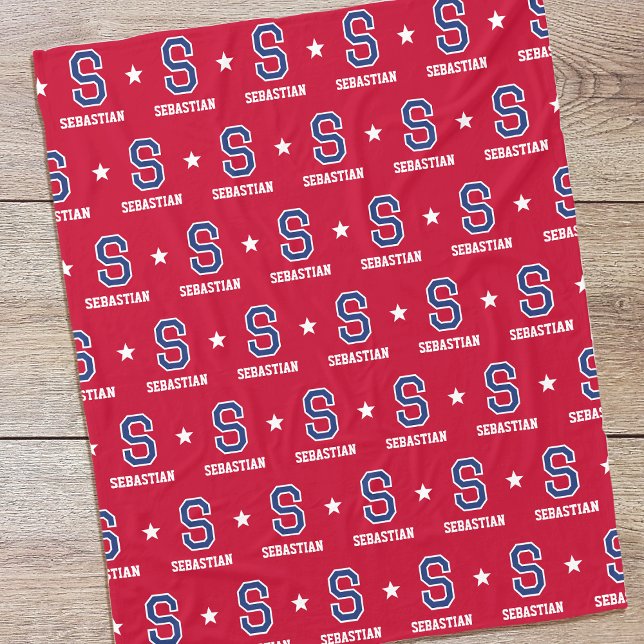 Cobertor De Velo Nome Personalizado Marinho Star Crimson Monograma (Criador carregado)