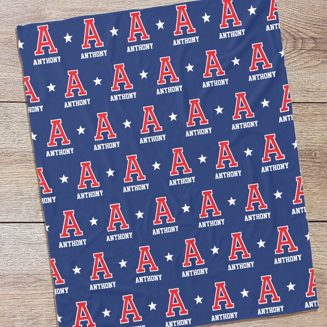 Cobertor De Velo Nome Personalizado Marinho Vermelho Estrela Monogr (Criador carregado)