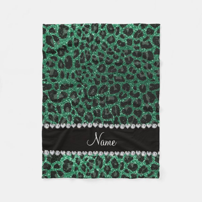 Cobertor De Velo Nome personalizado mint verde brilho leopardo (Frente)
