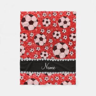 Cobertor De Velo Nome personalizado: neon red glitter soccer