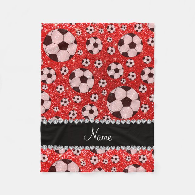 Cobertor De Velo Nome personalizado: neon red glitter soccer (Frente)