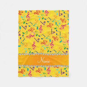 Cobertor De Velo Nome personalizado notas de música amarela arco-