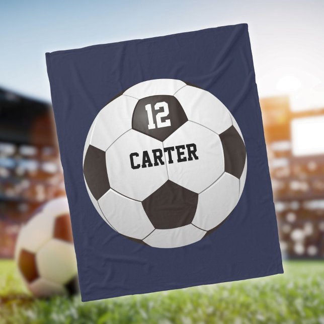 Cobertor De Velo Nome Personalizado Número de Futebol Ball Azul (Custom Name Number Soccer Ball Blue Fleece Blanket)