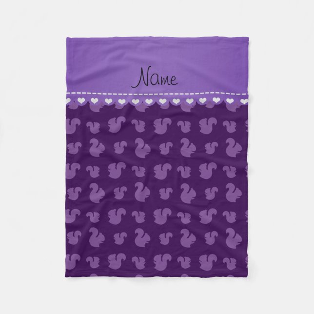 Cobertor De Velo Nome personalizado padrão de esquilo roxo (Frente)