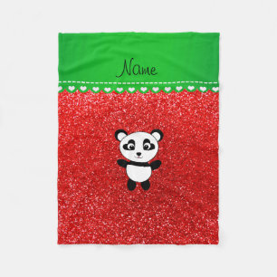 Cobertor De Velo Nome personalizado panda neon red glitter